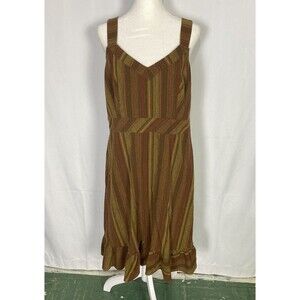 Axcess Liz Claiborne Sz 14 Linen Blend Sleeveless Tank Midi Dress Brown Boho Zip